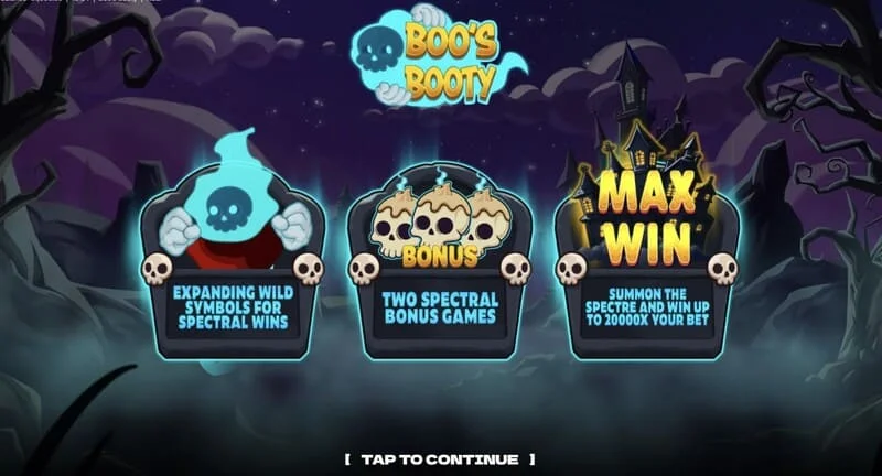 Boo's Booty – bónusz funkciók és Feature Buy táblázat